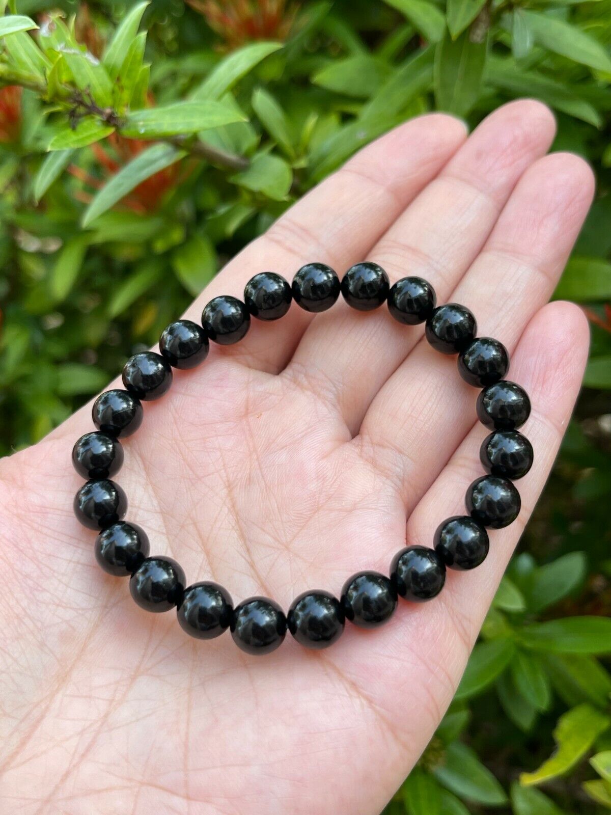 Grade A++  Black Obsidian Bead Bracelet 8mm, Genuine Obsidian Gemstone Bracelet