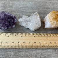 3 Piece Healing Crystal: Citrine, Amethyst &Clear Quartz Crystal Clusters Geodes