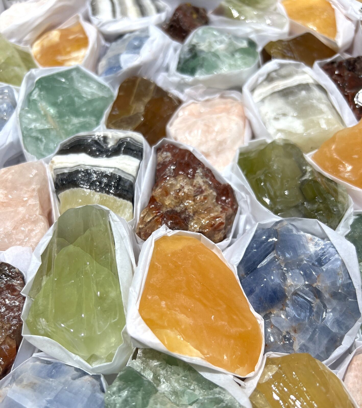 Assorted Calcite & Fluorite Mixed Rough Raw Crystals Wholesale Collection