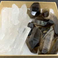 Clear Quartz and Smoky Quartz Point Collection,Grade A+1/2 Lb Box Natural Point