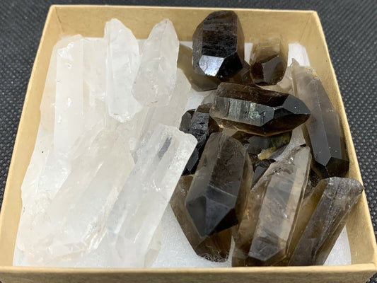 Clear Quartz and Smoky Quartz Point Collection,Grade A+1/2 Lb Box Natural Point