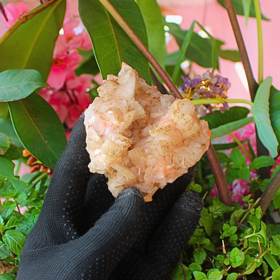 220g Natural Orange Stilbite with Heulandite Mineral Crystal Cluster from India