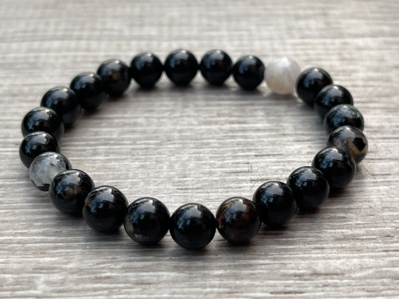 Grade A++Black Tourmaline Quartz Crystal Bead Bracelet,Genuine Gemstone Bracelet