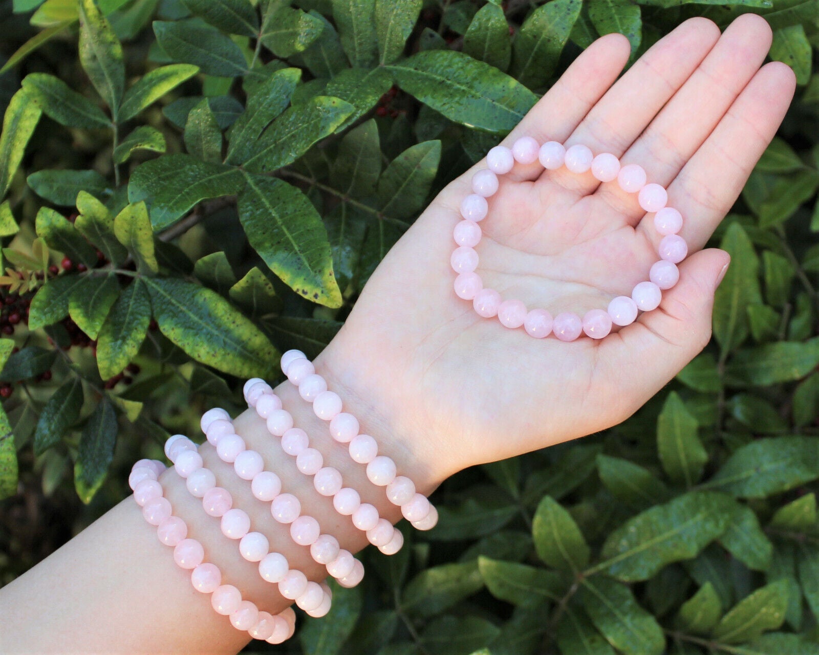 Rose Quartz Bead Bracelet – 8mm Natural Pink Round Crystals | Stretch Fit
