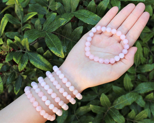 Rose Quartz Bead Bracelet – 8mm Natural Pink Round Crystals | Stretch Fit