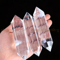 Real Natural Clear Quartz Rock Crystal Wand Double Point Healing Reiki 120-130mm