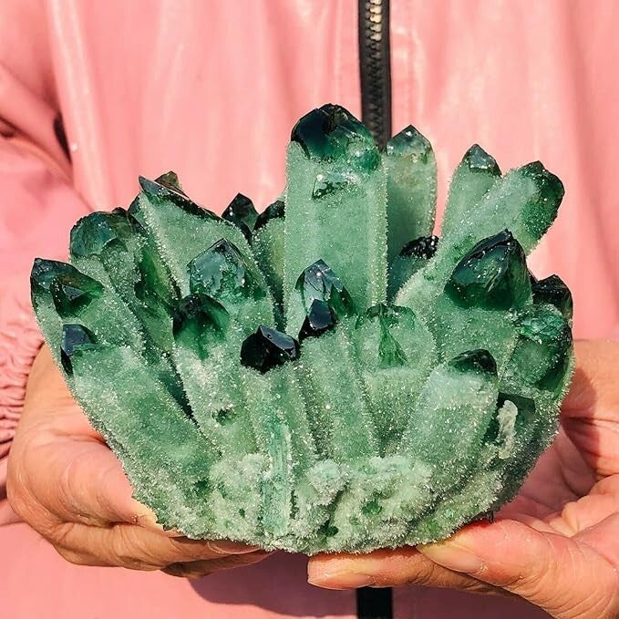 2025Rare Large Raw Green Ghost Crystal Cluster Natural Rough Geode Reiki Quartz