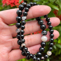 Grade A++Black Tourmaline Quartz Crystal Bead Bracelet,Genuine Gemstone Bracelet