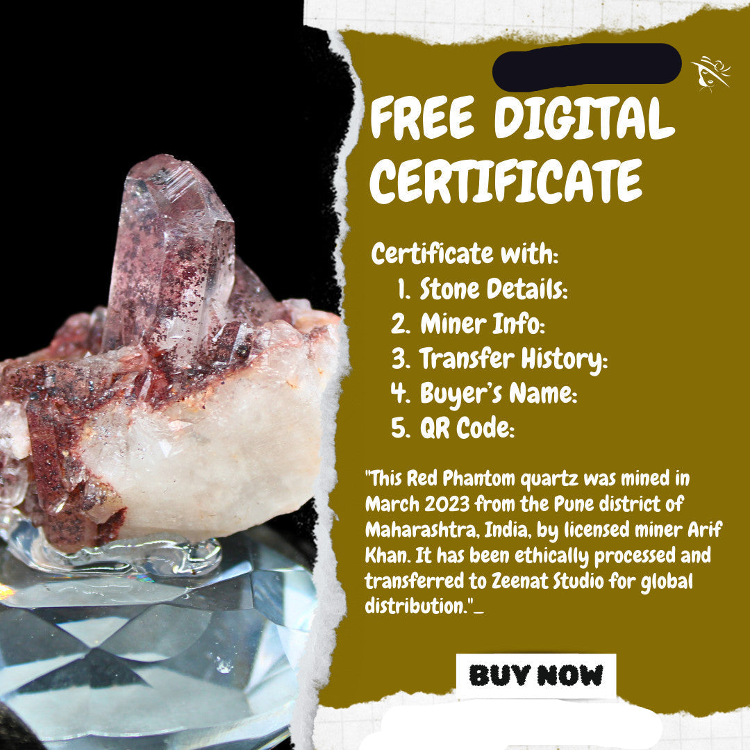 Rare Red Phantom Quartz on Matrix Mineral Specimen Crystal Cluster Collectible