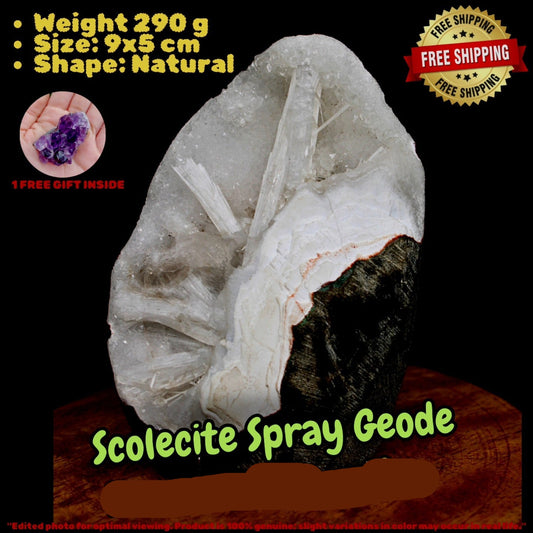 290g High-qualit Scolecite Spray 290g Zeolite Geode Crystal Cluster  Natural Mineral India