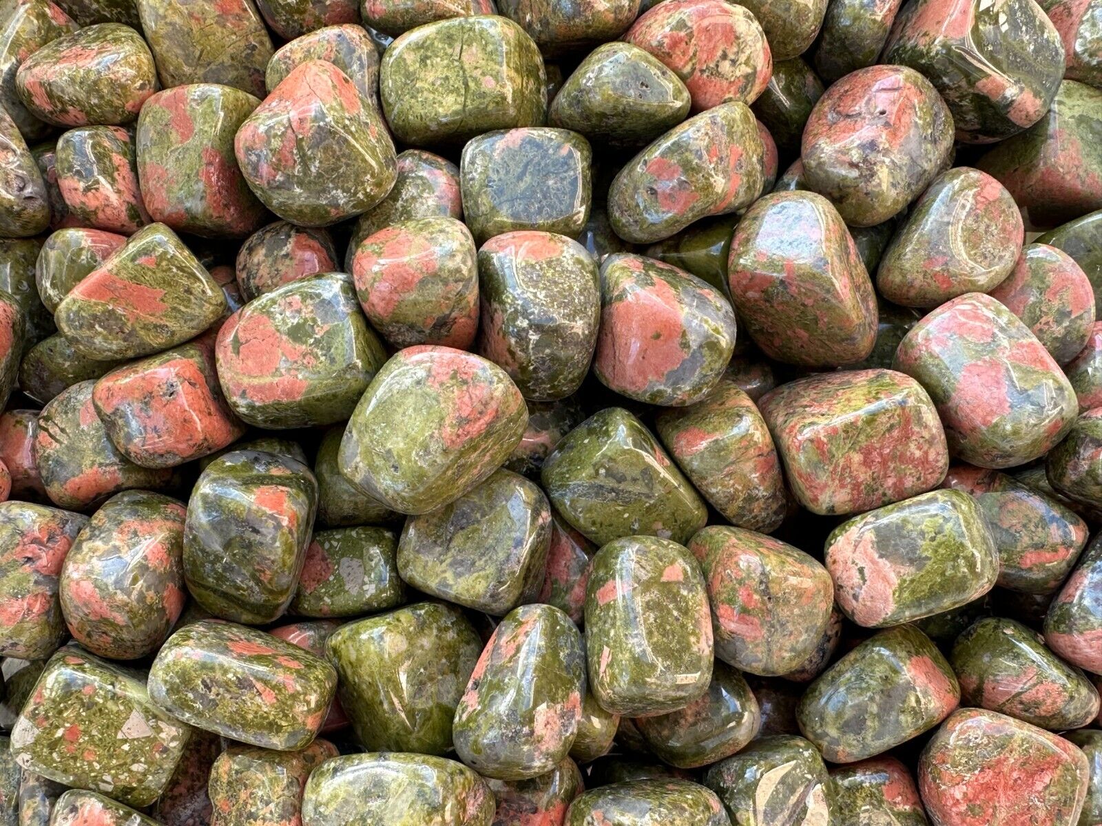 Grade A++ Unakite Tumbled Stones, 0.75-1" Tumbled Unakite Stone, Wholesale Bulk