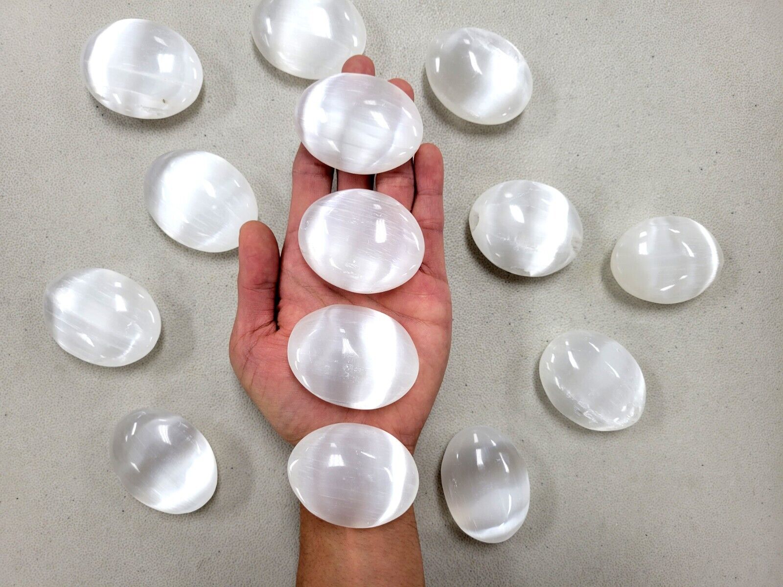 Selenite Palm Stones Celenite Worry Stone Polished Crystal Healing Palmstone
