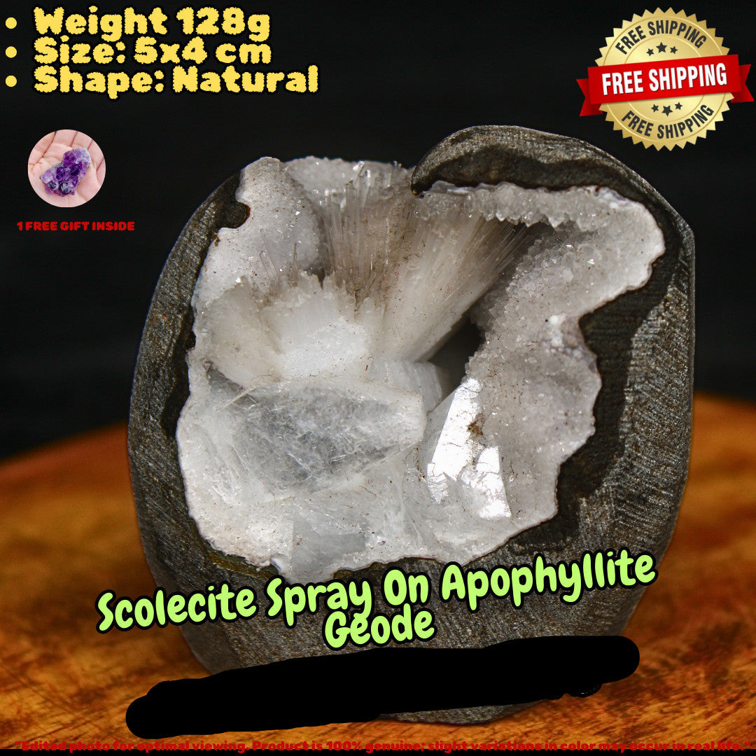 128g Scolecite Spray in Heulandite Geode Rare Zeolite Mineral Specimen India