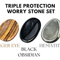 Triple Protection Worry Stone Set - Gold Tiger Eye, Black Obsidian & Hematite