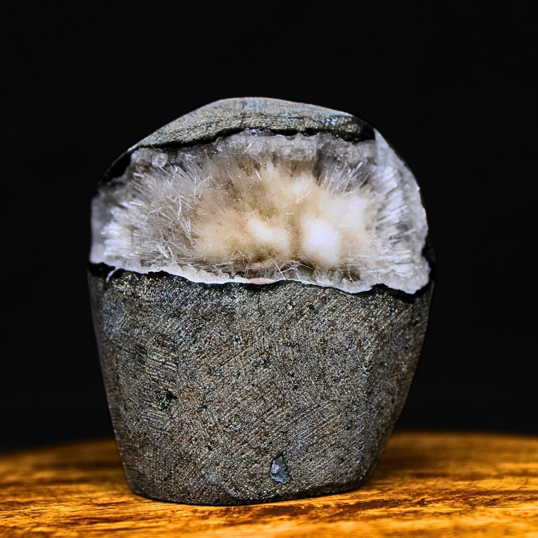 Quartz Geode with Scolecite Crystal Cluster 210g Healing Stone India