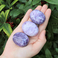 Lepidolite Palm Stone, Hand Polished Lepidolite Pebble (Third Eye Chakra)