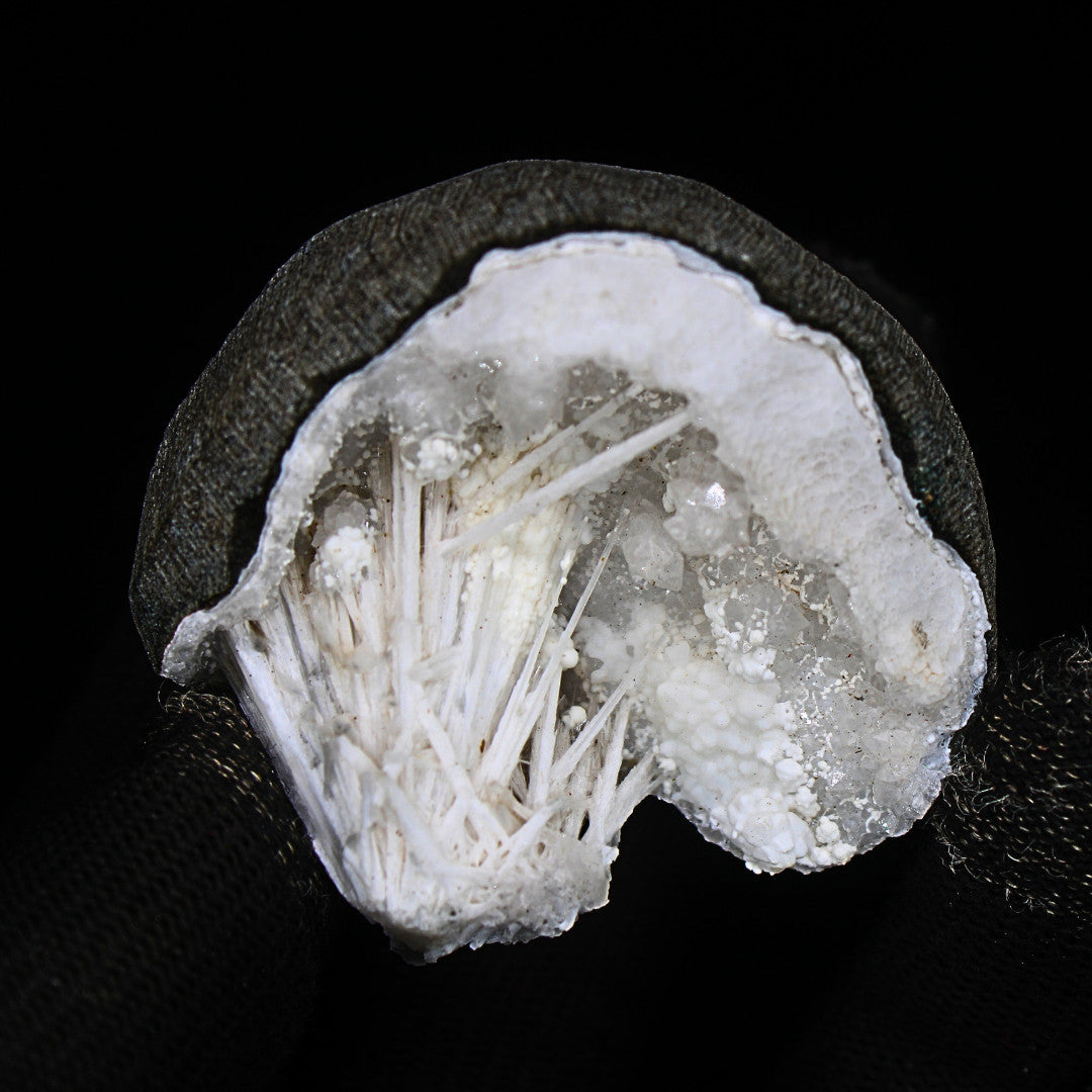 100g Scolecite Spray on MM Quartz Geode Rare Mineral Specimen India