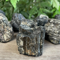 Standing Raw Black Tourmaline Chunk / Rod, Free Form Natural Black Tourmaline