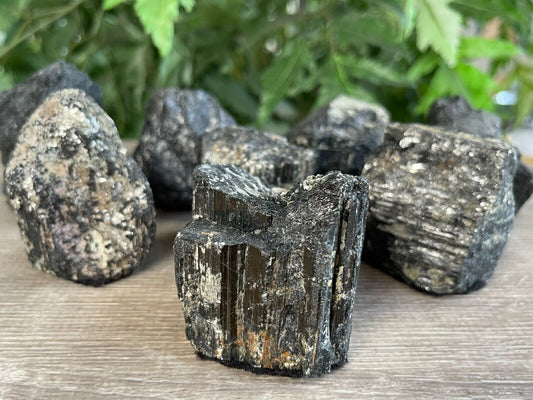 Standing Raw Black Tourmaline Chunk / Rod, Free Form Natural Black Tourmaline