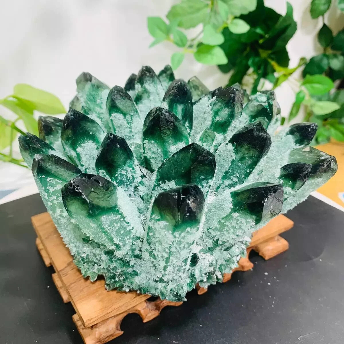2025Rare Large Raw Green Ghost Crystal Cluster Natural Rough Geode Reiki Quartz