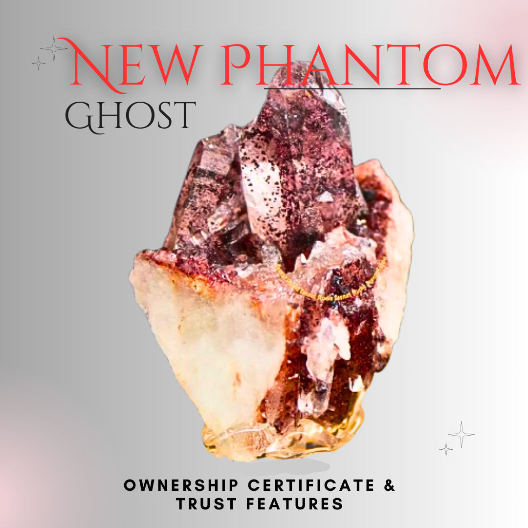 Rare Red Phantom Quartz on Matrix Mineral Specimen Crystal Cluster Collectible