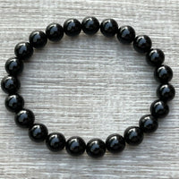 Grade A++  Black Obsidian Bead Bracelet 8mm, Genuine Obsidian Gemstone Bracelet