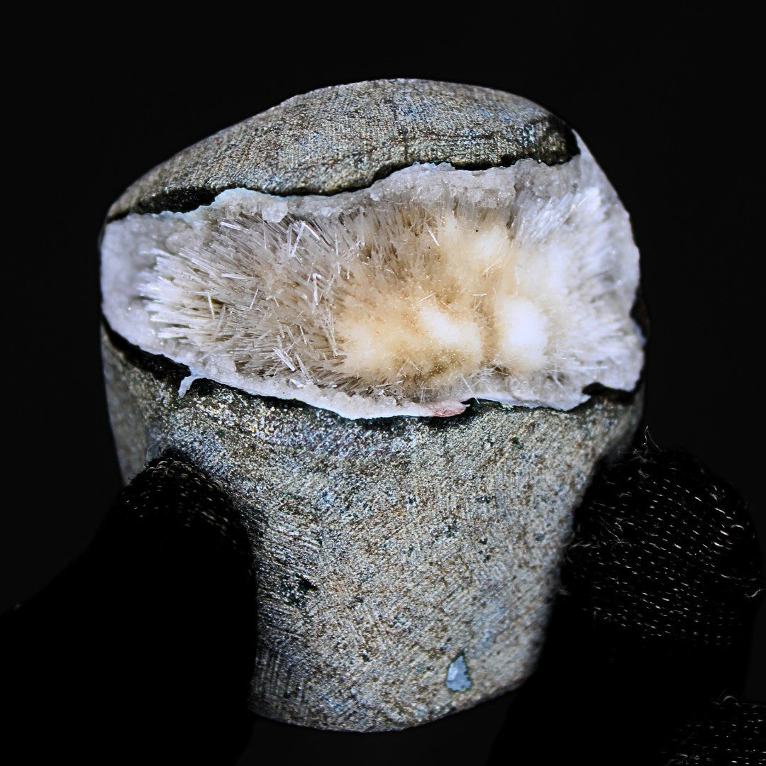 Quartz Geode with Scolecite Crystal Cluster 210g Healing Stone India