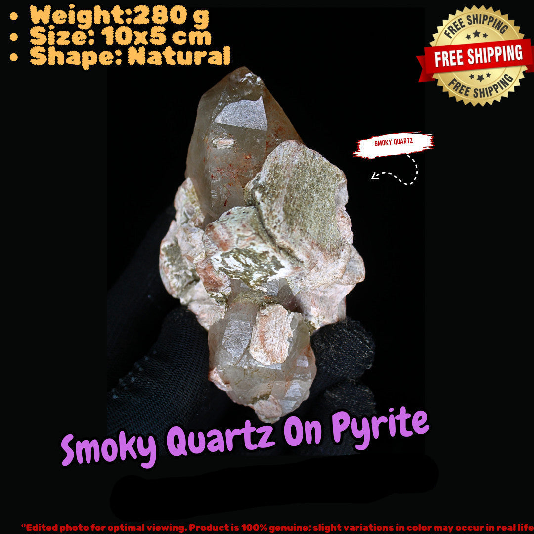 280g Rare Himalayan Smokey Quartz & Pyrite on Matrix High-Grade Crystal Specimen