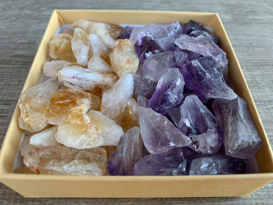 Amethyst Citrine Crystal Points and Chunks Collection,1/2 Lb Amethyst & Citrine