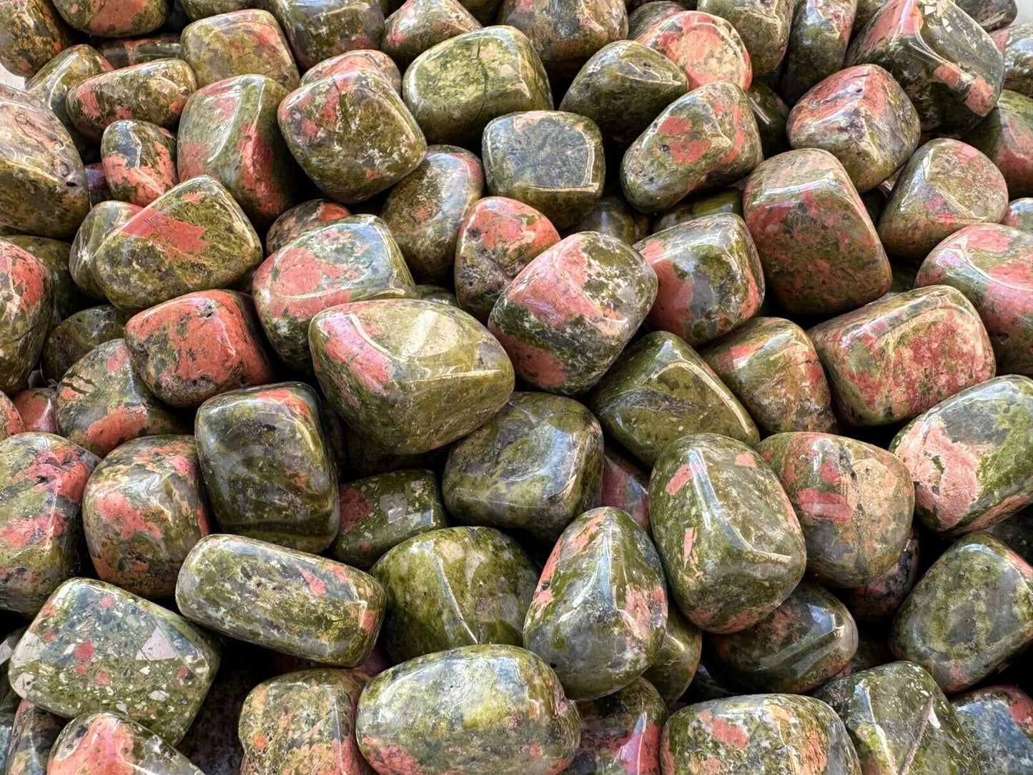 Grade A++ Unakite Tumbled Stones, 0.75-1" Tumbled Unakite Stone, Wholesale Bulk