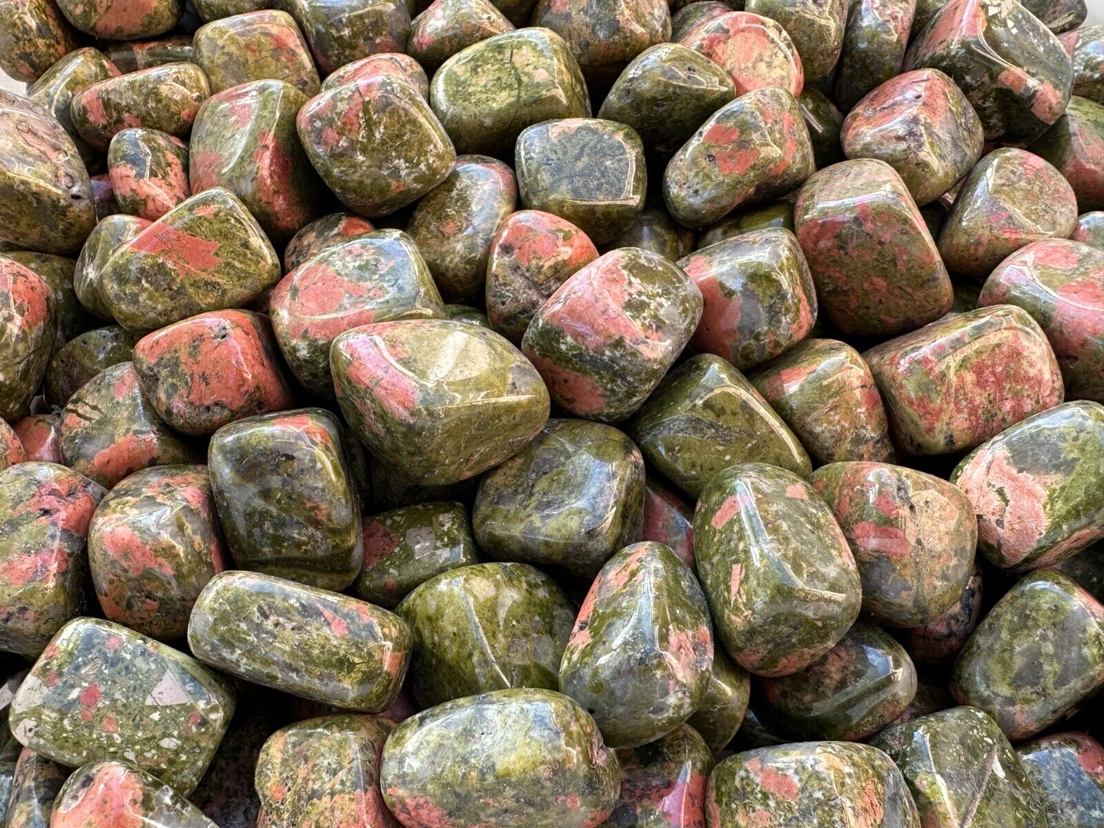 Grade A++ Unakite Tumbled Stones, 0.75-1" Tumbled Unakite Stone, Wholesale Bulk