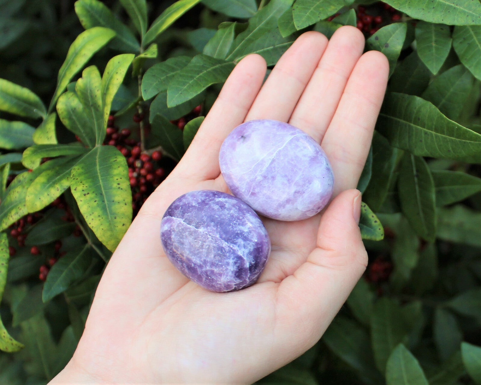 Lepidolite Palm Stone, Hand Polished Lepidolite Pebble (Third Eye Chakra)