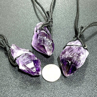 Large Dark Amethyst Crystal Raw Point Necklace (24 Inch Black Cord) Pendant