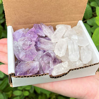 1/2 lb Bulk Amethyst & Quartz Crystal Collection in Box, Natural Clear Points