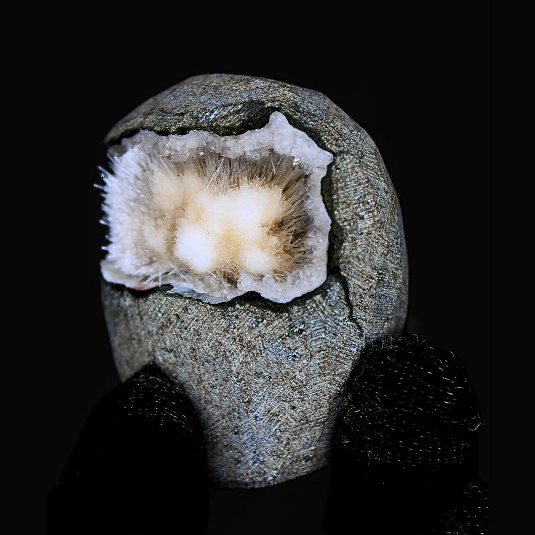 Quartz Geode with Scolecite Crystal Cluster 210g Healing Stone India