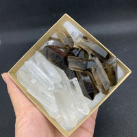 Clear Quartz and Smoky Quartz Point Collection,Grade A+1/2 Lb Box Natural Point