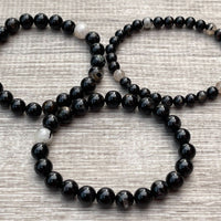 Grade A++Black Tourmaline Quartz Crystal Bead Bracelet,Genuine Gemstone Bracelet