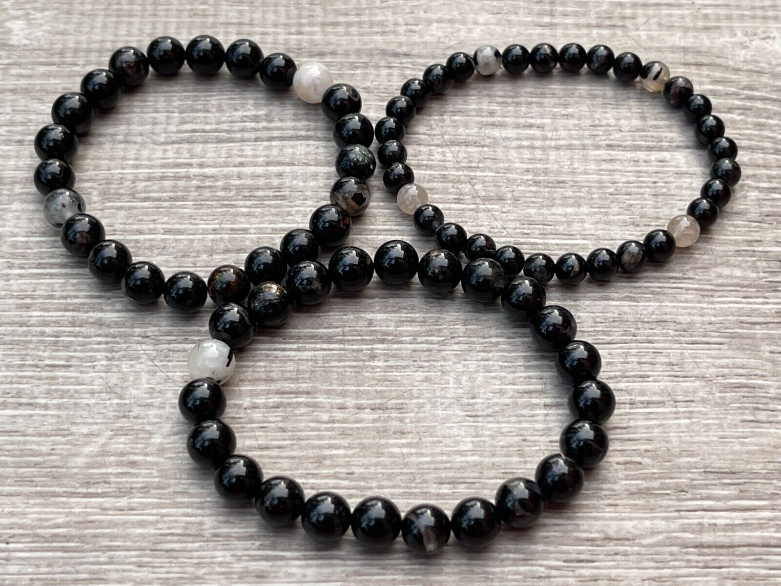 Grade A++Black Tourmaline Quartz Crystal Bead Bracelet,Genuine Gemstone Bracelet