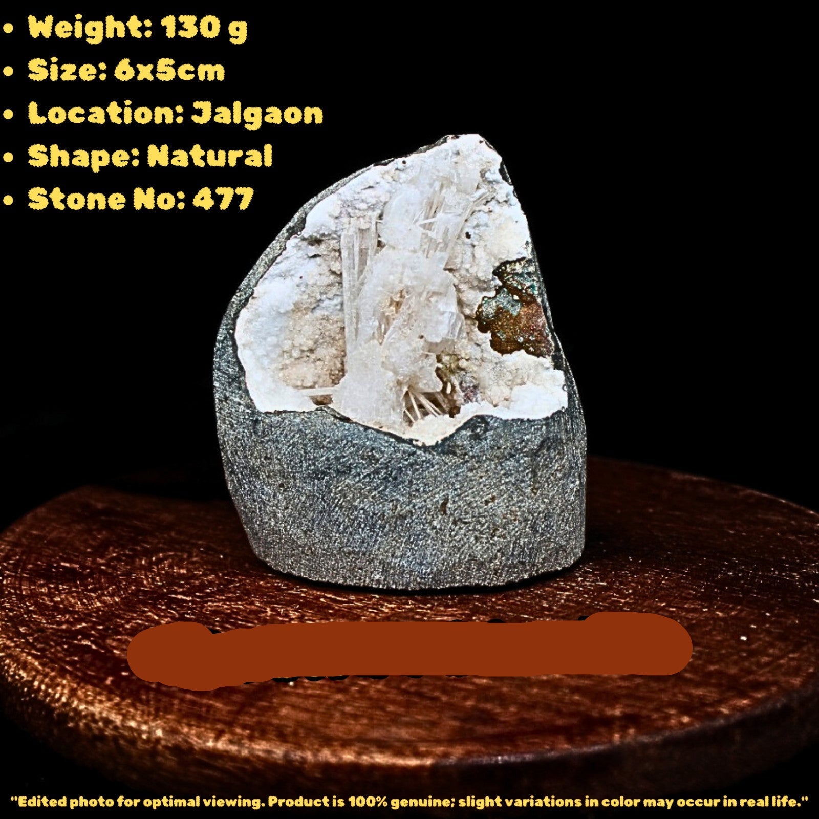 130g Scolecite Geode Natural Crystal Cluster Mineral Specimen 6x5cm India