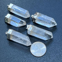 Quartz Crystal Point Pendant (Silver Plated) Gemstone Jewelry Necklace Charm