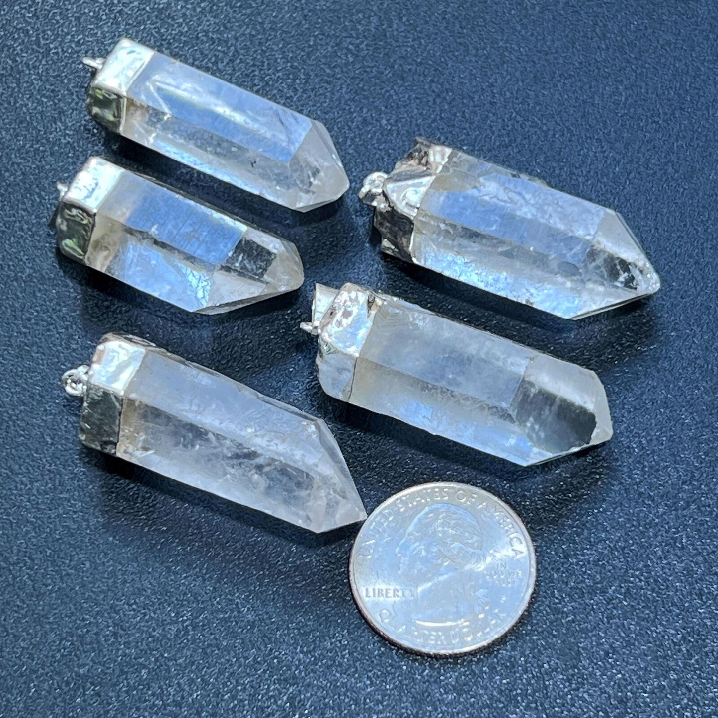 Quartz Crystal Point Pendant (Silver Plated) Gemstone Jewelry Necklace Charm