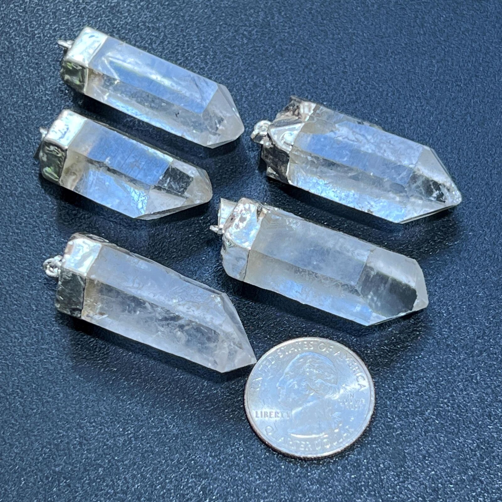 Quartz Crystal Point Pendant (Silver Plated) Gemstone Jewelry Necklace Charm