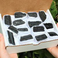 🖤 Bulk Extra Grade Shiny Natural Rough Black Tourmaline Rods – Box of 14–18 Pcs