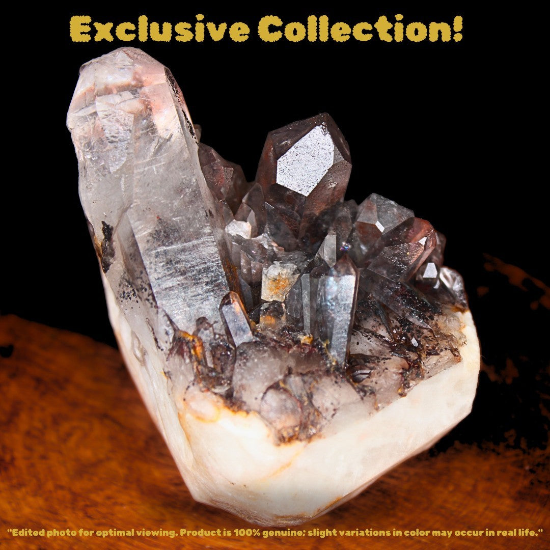 Black Phantom Quartz Cluster 210g 6x6cm Raw Crystal from India