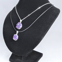 Amethyst Druzy Crystal Pendant (Silver Plated Edges) Petite Purple Jewelry Charm