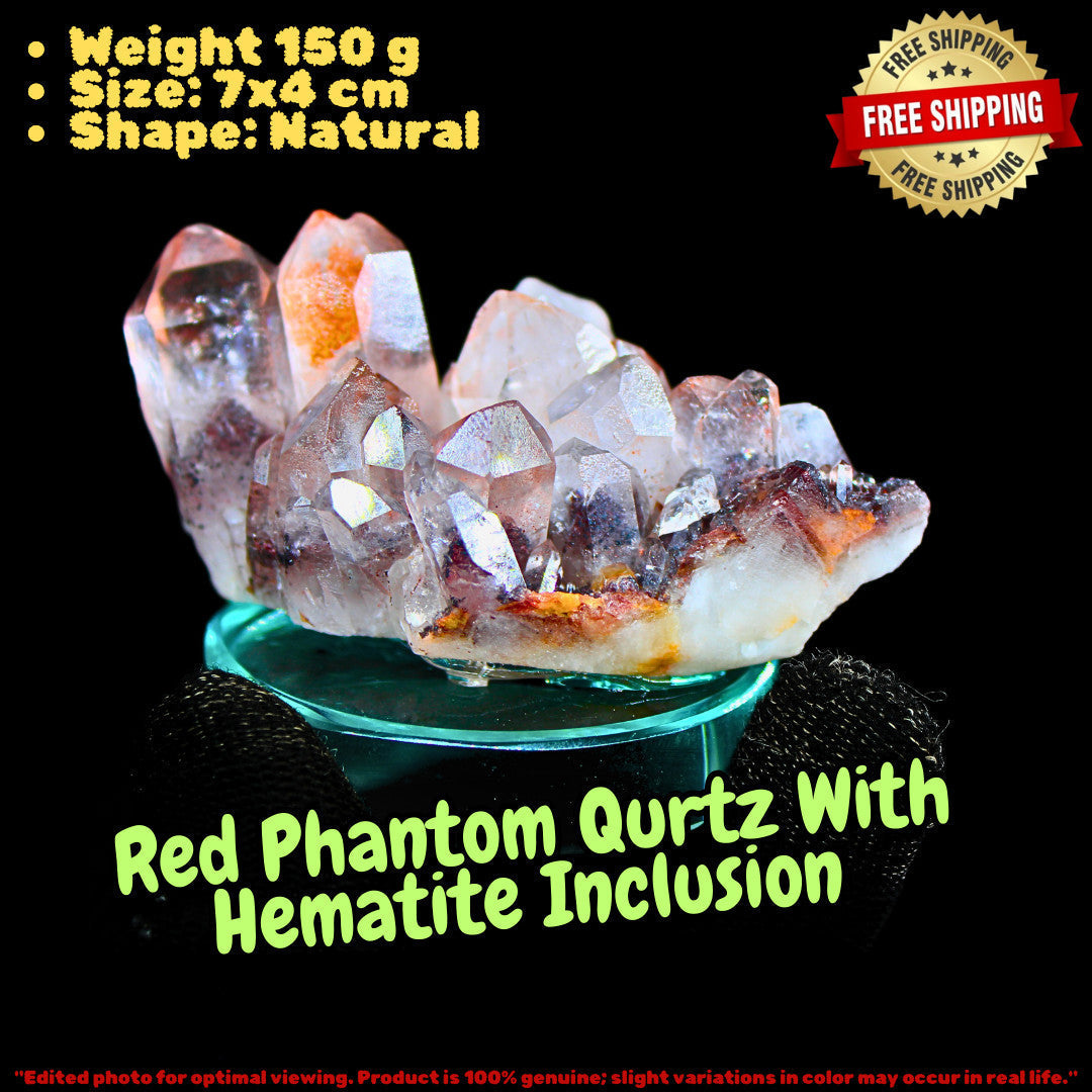 Red Phantom Quartz Sphere Hematite Crystal Ball 150g Root Chakra Healing