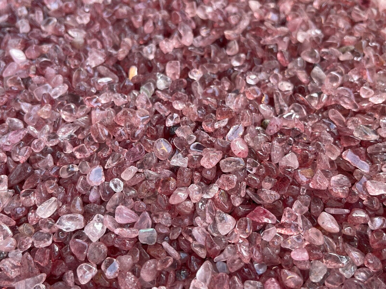 Grade A++ Strawberry Quartz Semi Tumbled Gemstone Mini Chips 4 - 8 mm, Bulk Lot
