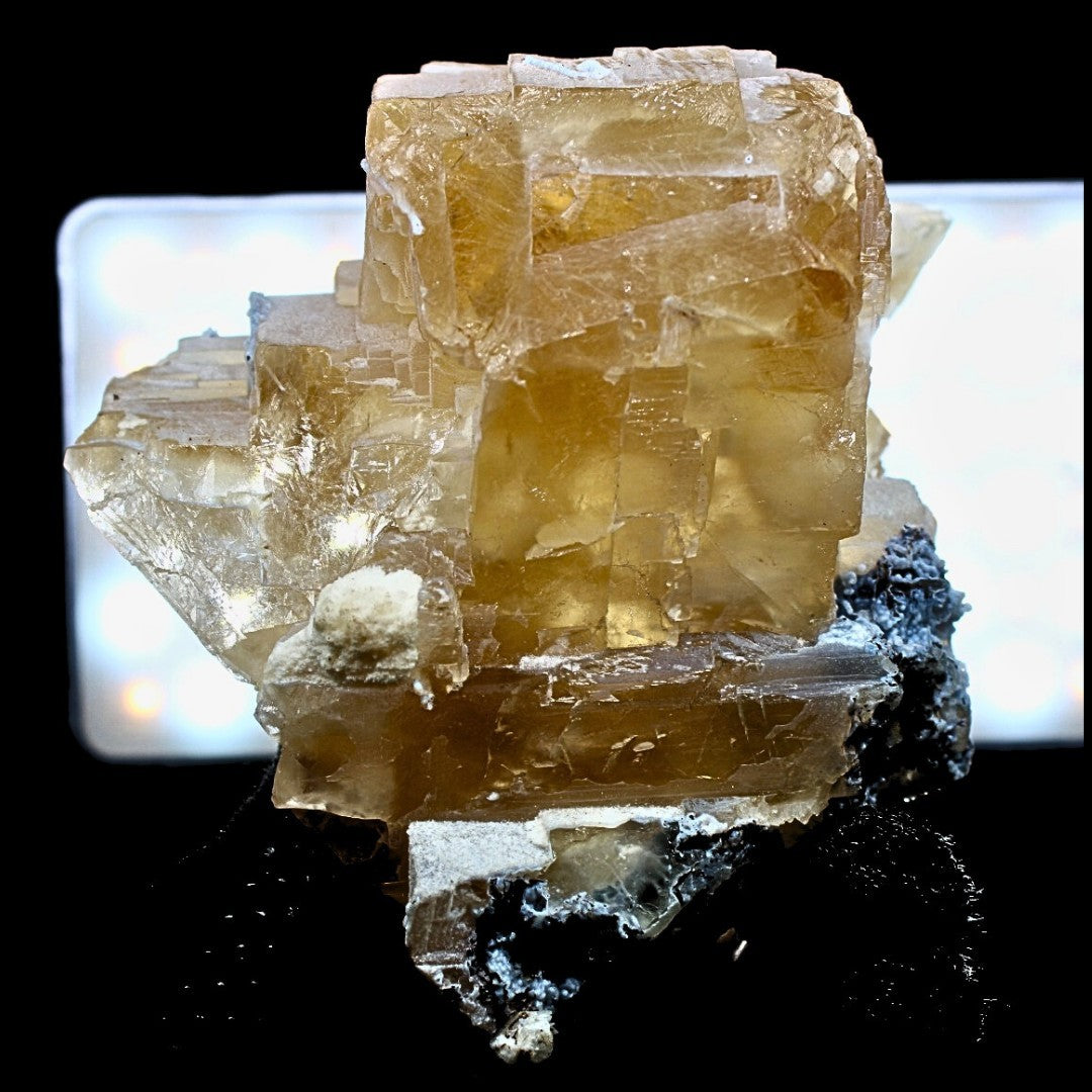 580g Calcite with Rainbow Inclusions & Mordenite Geode India 9x8.5cm