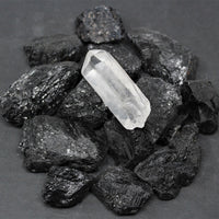 1/4 lb Black Tourmaline Raw Rough Stones + LARGE Clear Quartz Crystal Point 4 oz
