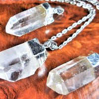 Quartz Crystal Point Pendant (Silver Plated) Gemstone Jewelry Necklace Charm